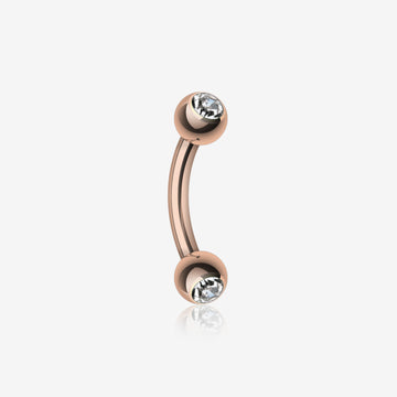 Rose Gold Gem Ball Curved Barbell Eyebrow Ring-Clear Gem